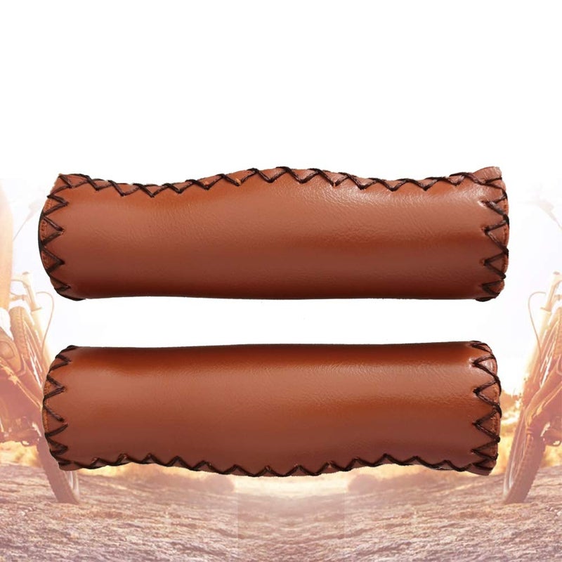 Jonscart Brown Beach Cruiser Bike Bicycle Soft Synthetic Leather Handlebar Cover Hand Grips Bar with End Cap and Needle - Image 1